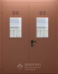 Коричневая дверь со стеклами и вент решеткой №92