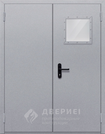 Металлическая противопожарная дверь двупольная остекленная