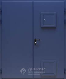 Синяя противопожарная дверь двупольная со стыковочными узламм №8 - фото