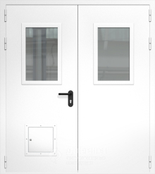 Белая противопожарная дверь со стыковочными узлами со стёклами №13 - фото